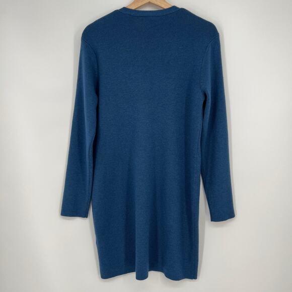 Vintage Nordstrom Preview Merino Wool Cardigan Duster Sweater Small Blue V Neck - Picture 3 of 9